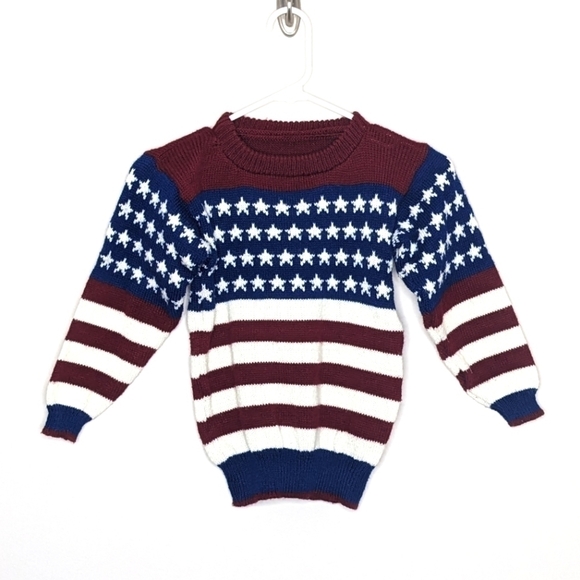 The Maine Mad Hatter Handmade Knit USA Patriotic Flag Sweater 5 - Picture 1 of 5